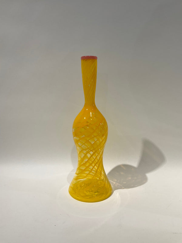 Yellow Optic Bottle Vase-Pink lip